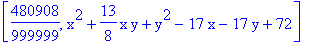 [480908/999999, x^2+13/8*x*y+y^2-17*x-17*y+72]